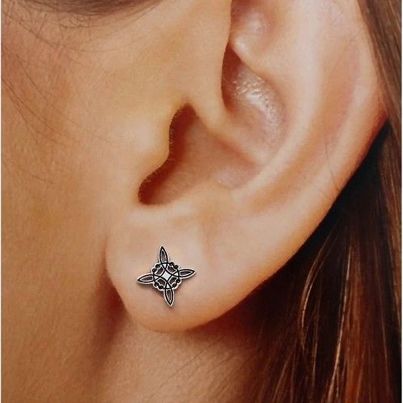 Nudo de Bruja oxidado Pendientes Plata Ley 925m mujer amuleto 10 mm.