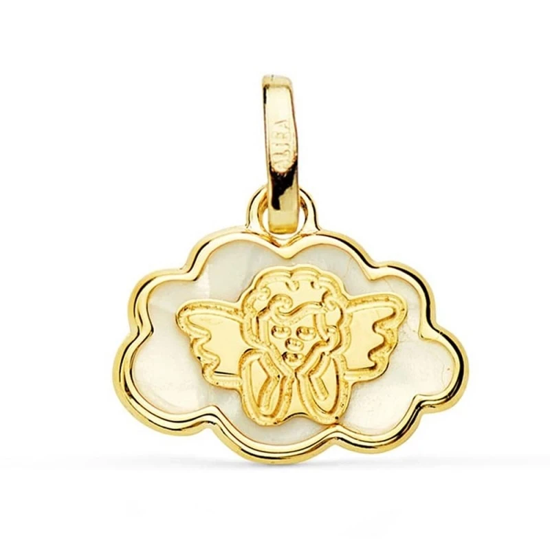 Angelito Burlón Nube Colgante Oro 18k Nácar 15 mm.