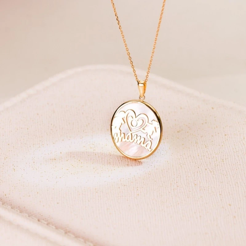 Colgante Oro 18k mamá 20 mm.  nácar niño niña mujer