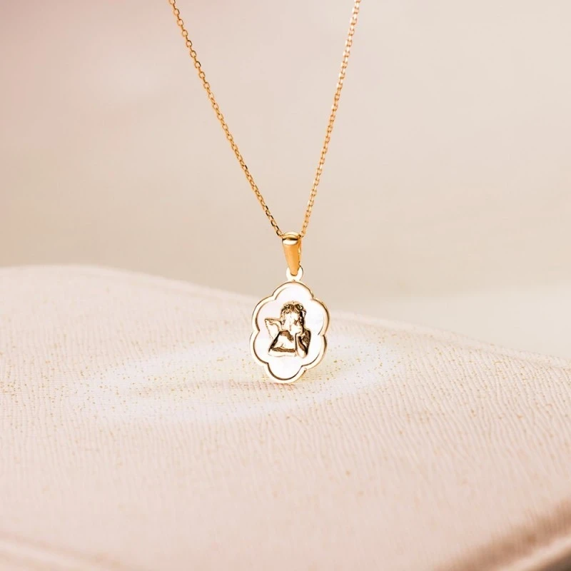 Ángel Burlón Nube Colgante Oro 18k Nácar 15 mm.
