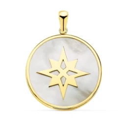 Colgante Oro 18k Estrella Polar 20 mm. nácar símbolo