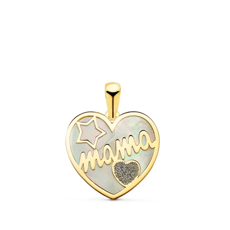 Golgante Oro 18k nácar Corazón Mamá 16 mm.  estrella corazón polvo ci