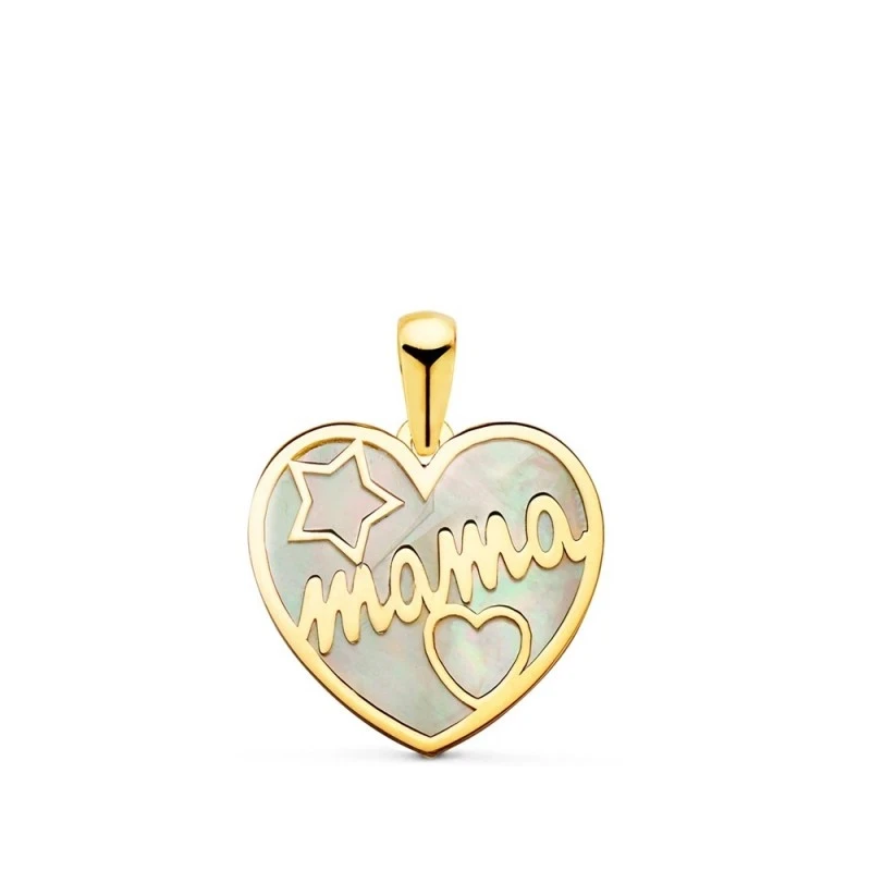 Golgante Oro 18k Corazón Mamá nácar estrella 16 mm. mujer