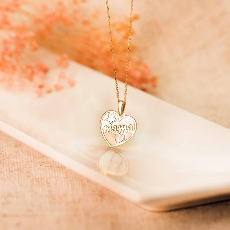 Golgante Oro 18k Corazón Mamá nácar estrella 16 mm. mujer
