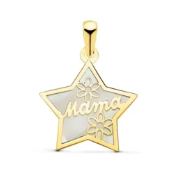 Colgante Oro 18k estrella mamá flores nácar 16 mm. mujer