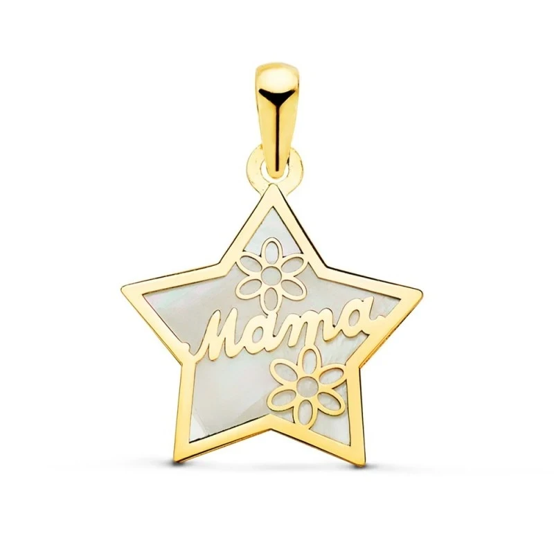 Colgante Oro 18k estrella mamá flores nácar 16 mm. mujer