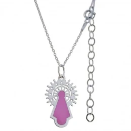 Virgen del Pilar Gargantilla Plata Ley 925m esmaltada rosa cadena for