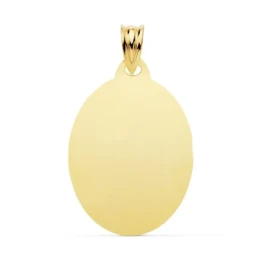 Colgante oro 18k unisex 26 mm. chapa ovalada lisa brillo grabación im