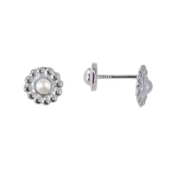 Pendientes Plata Ley 925m niña flor redonda 8 mm. perla