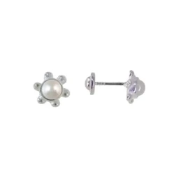 Pendientes Plata Ley 925m niña flor 5 mm. perla
