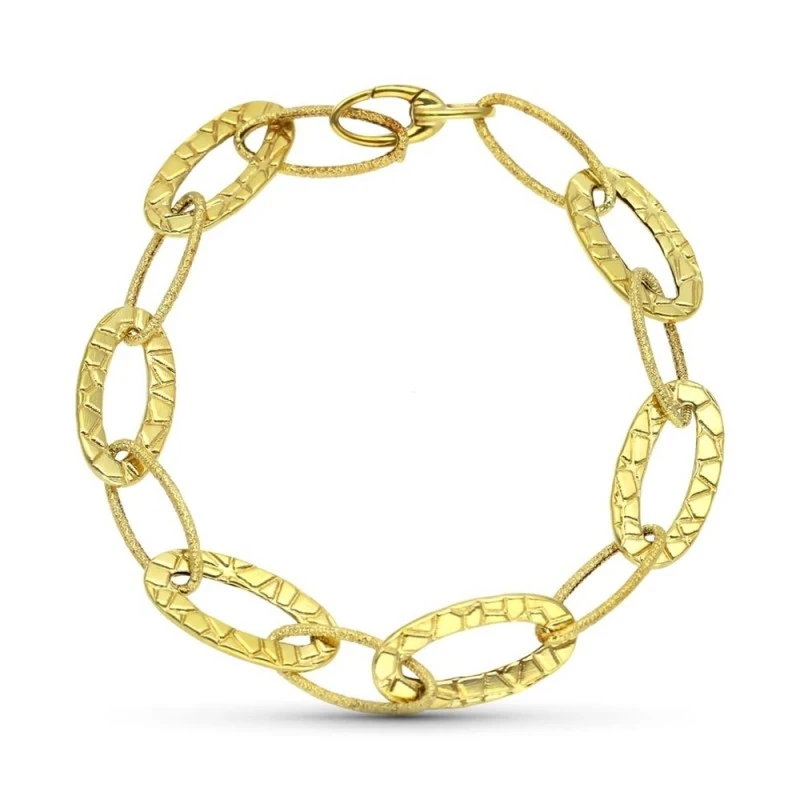 Pulsera Oro 18k mujer eslabones ovales dibujo tallado
