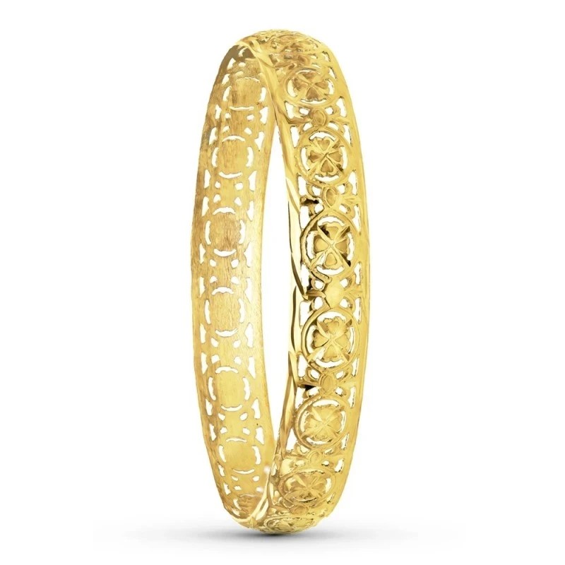 Pulsera Oro 18k mujer rígida brazalete aro motivos florales calados m