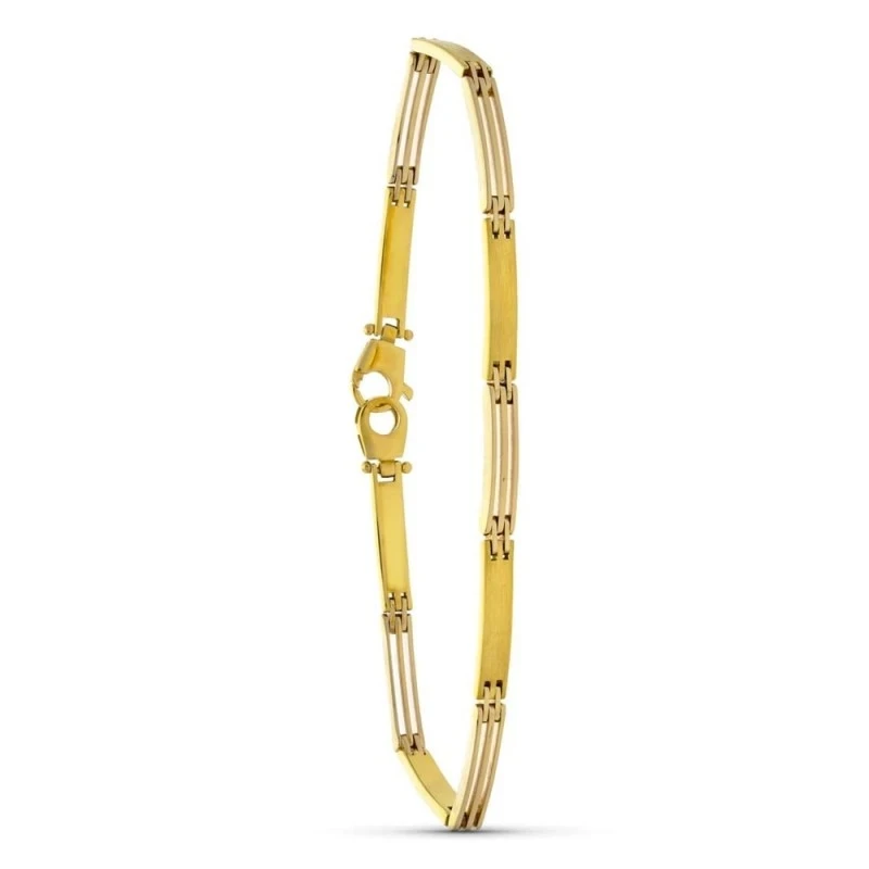 Pulsera Oro 18k barras mate cierre mosquetón