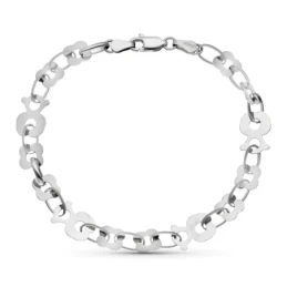 Pulsera Oro 18k blanco 19 cm. osos flores calados eslabones