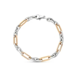 Pulsera Oro 18k bicolor eslabones combinados lisos