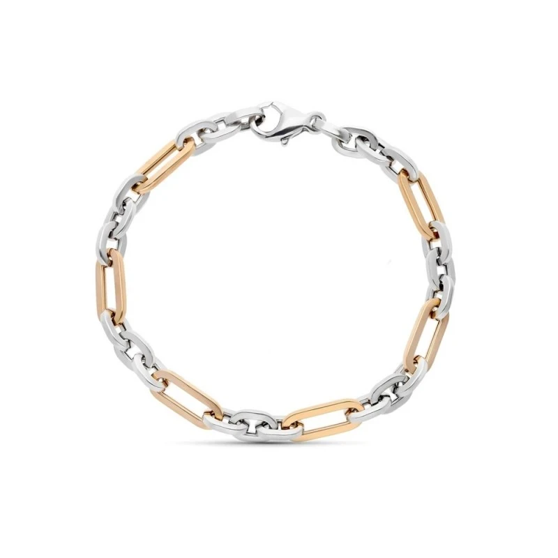 Pulsera Oro 18k bicolor eslabones combinados lisos