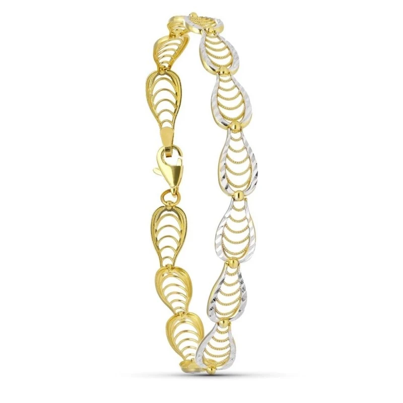 Pulsera Oro 18k bicolor eslabones detalles calados