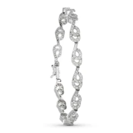 Pulsera Oro 18k blanco circonitas eslabones formas circulares