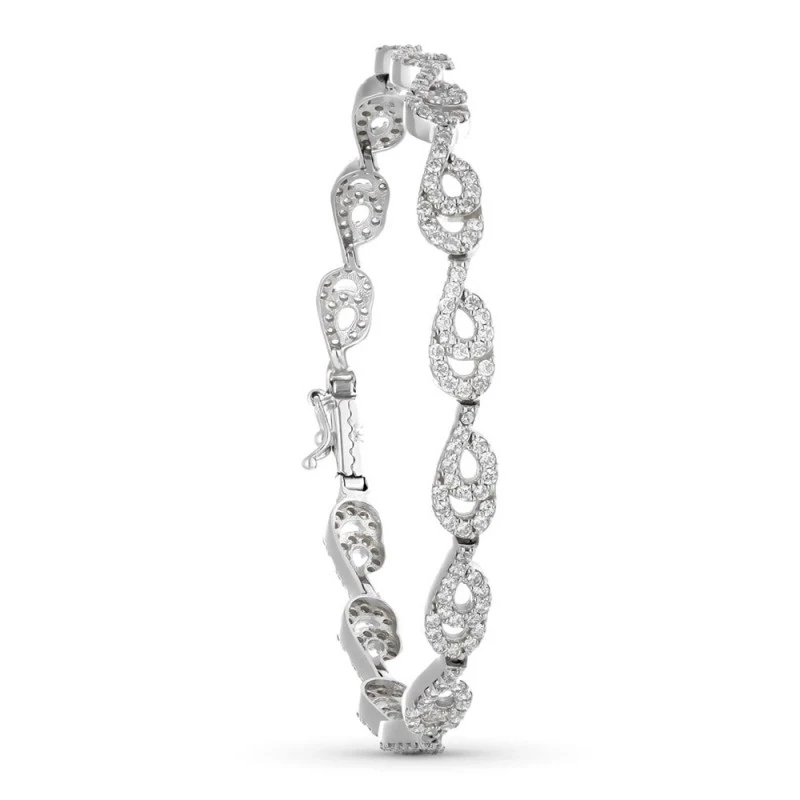 Pulsera Oro 18k blanco circonitas eslabones formas circulares