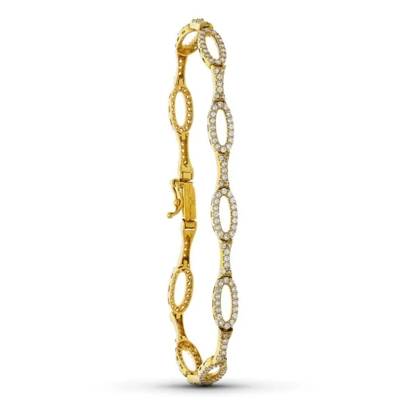 Pulsera Oro 18k circonitas 19 cm. eslabones ovalados