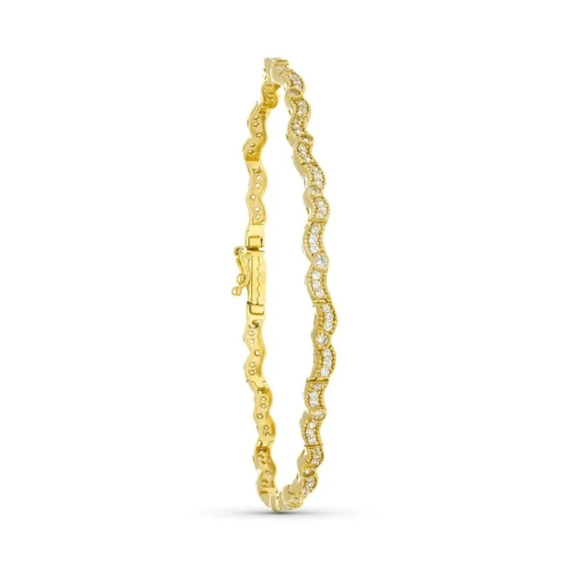 Pulsera Oro 18k circonitas 19.5 cm. eslabones ondas