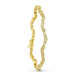 Pulsera Oro 18k circonitas eslabones ondas