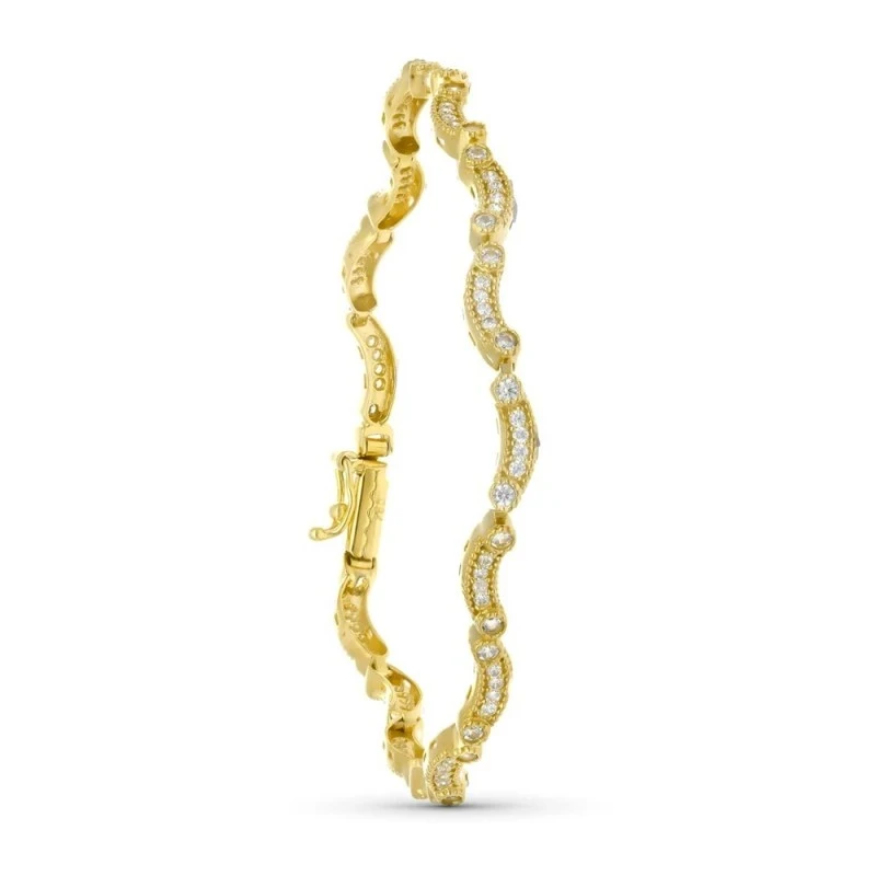 Pulsera Oro 18k circonitas eslabones ondas