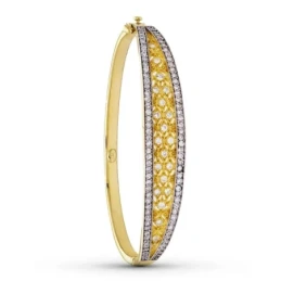 Pulsera Oro 18k bicolor circonitas calada rígida brazalete