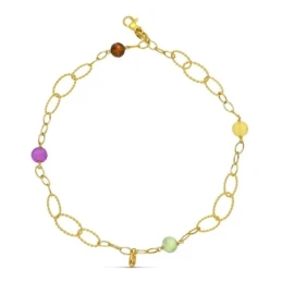 Pulsera Oro 18k eslabones dibujo circonitas colores
