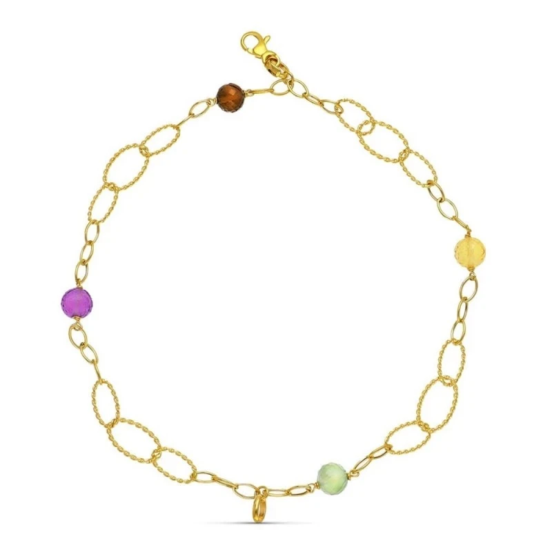 Pulsera Oro 18k eslabones dibujo circonitas colores