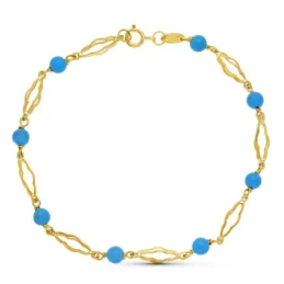 Turquesa 4 mm. Pulsera Oro 18k eslabones 18.5 cm.