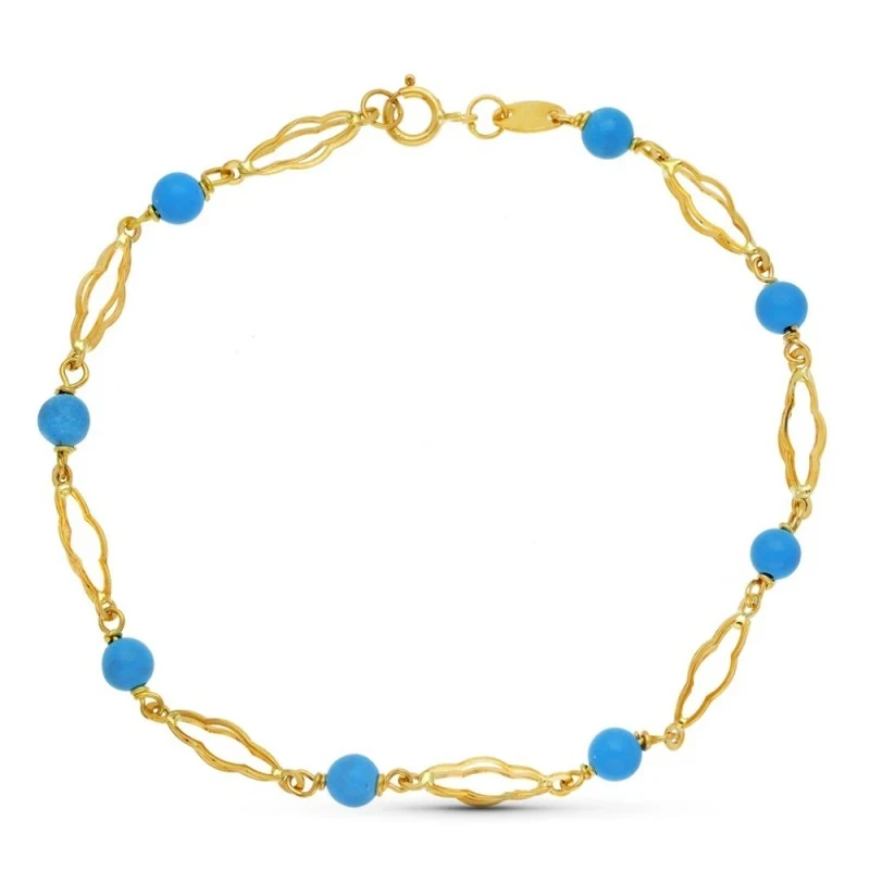 Turquesa 4 mm. Pulsera Oro 18k eslabones 18.5 cm.