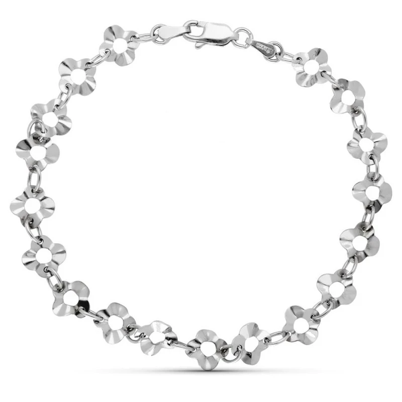 Pulsera Oro 18k blanco flores centro calado