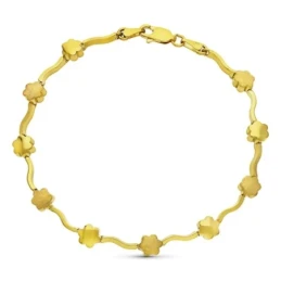 Pulsera Oro 18k mate brillo motivo flores eslabones ondas