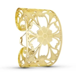 Pulsera Oro 18k rígida 45mm. motivo floral calada brazalete