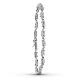Pulsera Oro 18k blanco circonitas eslabones ondas