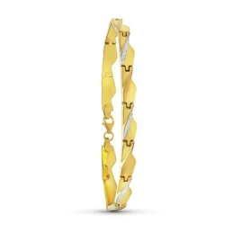 Pulsera Oro 18k bicolor estampación mate brillo eslabones forma irreg