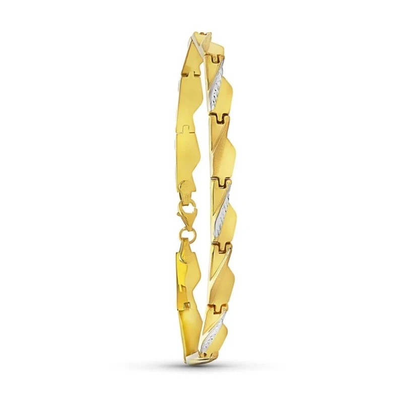 Pulsera Oro 18k bicolor estampación mate brillo eslabones forma irreg