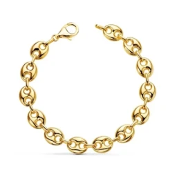 Pulsera Oro 18k motivo calabrote eslabones huecos 21 cm. grano de caf