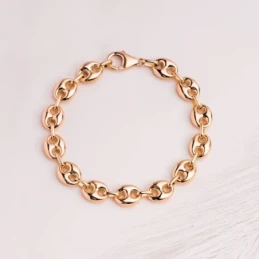 Pulsera Oro 18k motivo calabrote eslabones huecos 21 cm. grano de caf