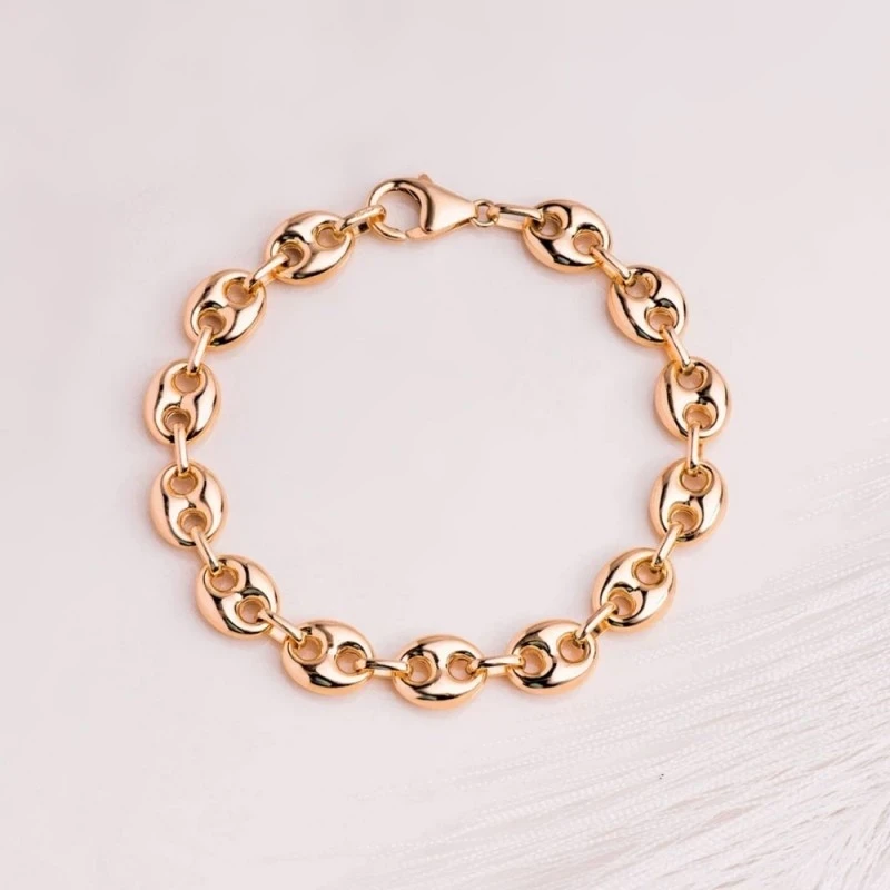 Pulsera Oro 18k motivo calabrote eslabones huecos 21 cm. grano de caf