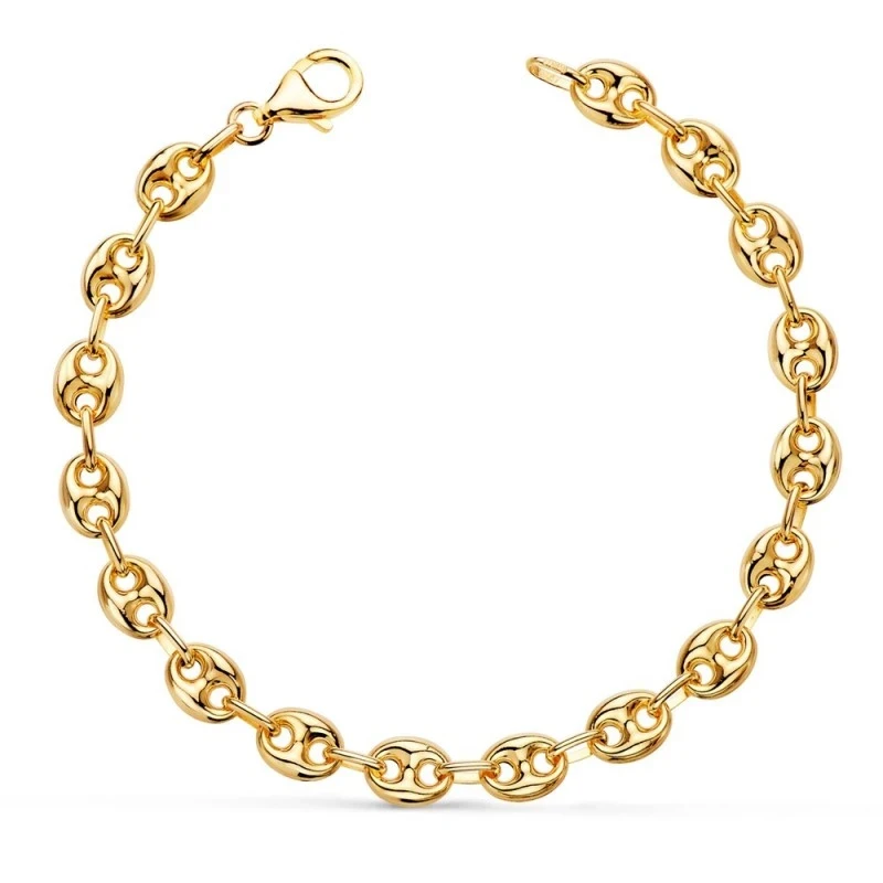 Pulsera Oro 18k motivo calabrote eslabones huecos 19 cm. grano de caf