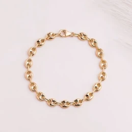 Pulsera Oro 18k motivo calabrote eslabones huecos 19 cm. grano de caf