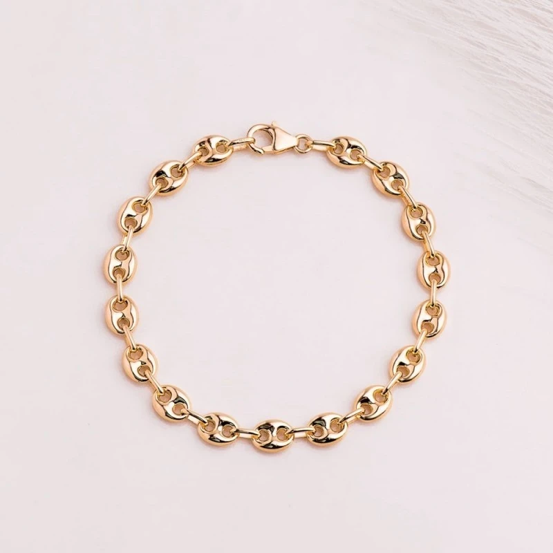 Pulsera Oro 18k motivo calabrote eslabones huecos 19 cm. grano de caf