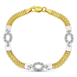 Pulsera Oro 18k bicolor maya oval eslabones circonitas