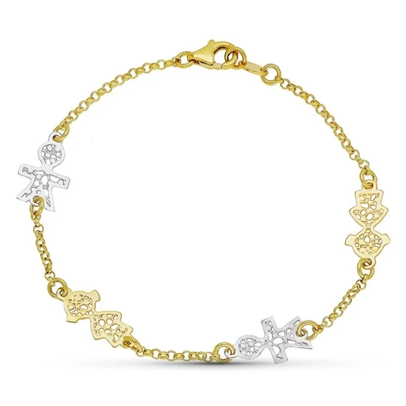 Pulsera Oro 18k bicolor 18 cm. niño niña calados