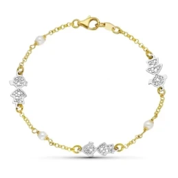 Pulsera Oro 18k bicolor 18 cm. niña calada perlas