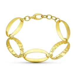 Pulsera Oro 18k eslabón oval brillo labrado