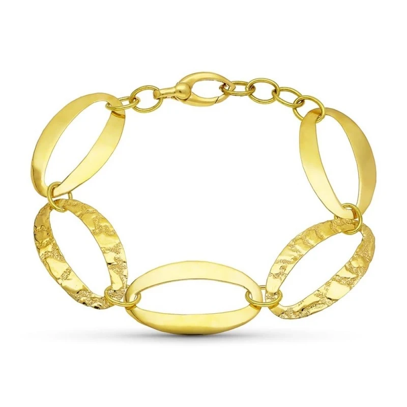 Pulsera Oro 18k eslabón oval brillo labrado