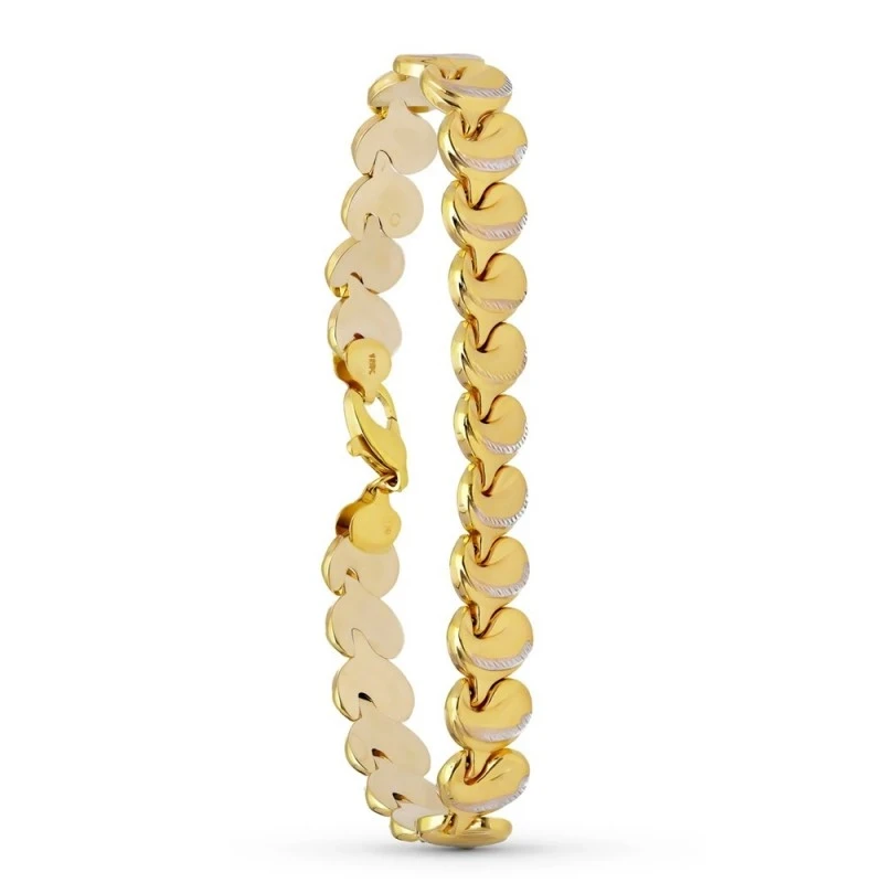 Pulsera Oro 18k bicolor 20 cm. estampación eslabones